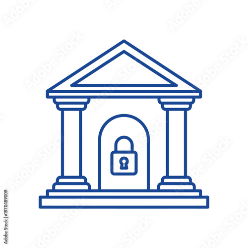 Secure Bank Building Icon with Padlock Symbol.