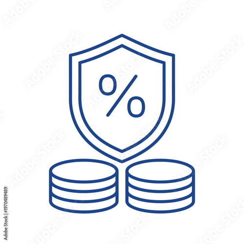 Secure financial investment protection with shield and coins icon.