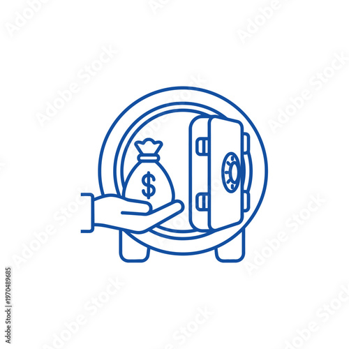 Secure Safe Deposit Box Holding Money Bag Illustration.