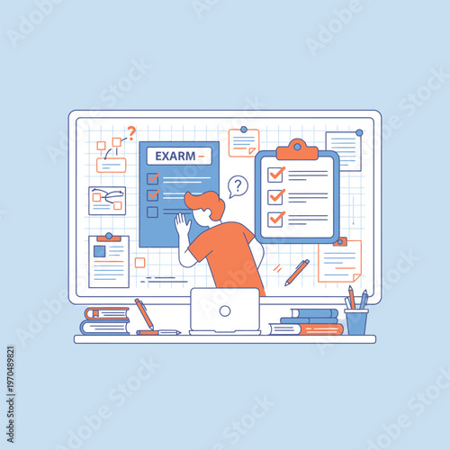 Student preparing for exam with checklist and notes.