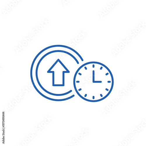 Upward Arrow Inside Circle Next to Clock Icon.