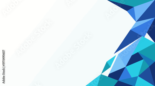 Abstract blue geometric polygon mosaic with triangles and facets on a clean white background.