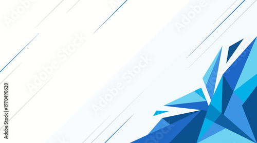 Blue Geometric Crystal Abstract Background with Angular Shapes and Light Lines.