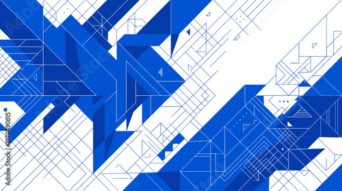 Abstract Blue Geometric Pattern with Lines and Triangles in a Modern Digital Design.