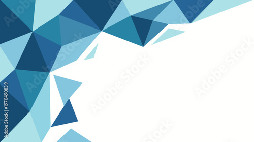 Abstract blue geometric triangle pattern with facets and white space design.