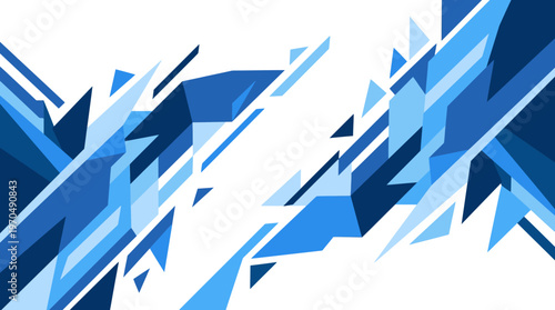 Abstract blue geometric collage of sharp angular shapes and facets for a modern design.