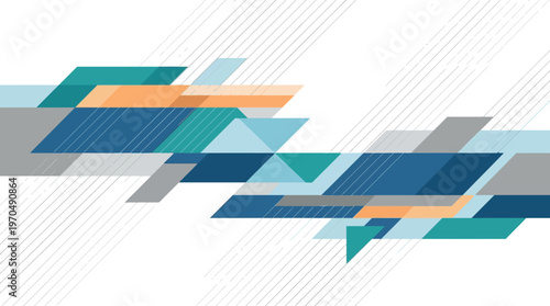 Abstract blue geometric ribbons with layered shapes in motion.