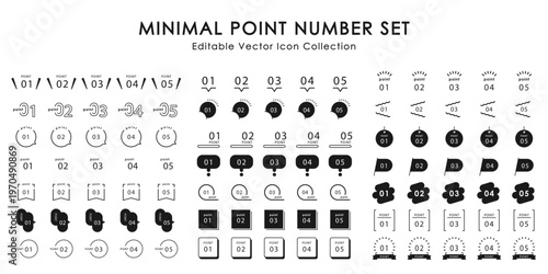 Minimal Point Number Icon Set 01 to 05 – Black and White Step Badge Label Collection Vector