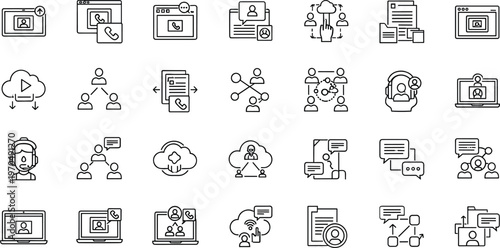 Customer support communication and online service line icons set with chat help desk user interaction concepts