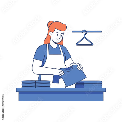 Woman Folding Clothes at a Table.