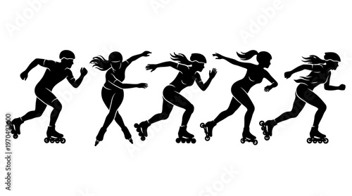 Sequential silhouettes of runners in motion across a white background.