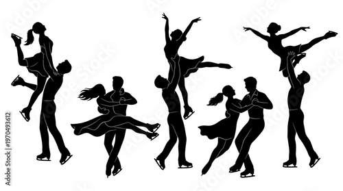Group of Silhouetted Dancers and Athletes in Dynamic Pose.
