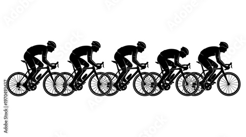 Sequence of cyclists racing in a coordinated group across the track, captured in motion.