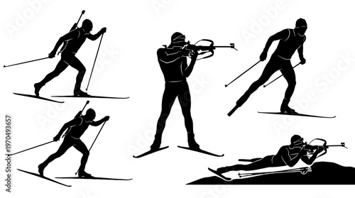 Dynamic Skiing Silhouettes in Various Athletic Poses.
