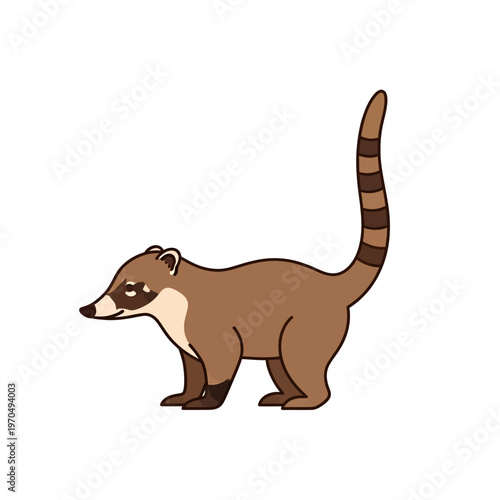 Minimalist graphic illustration of a coati, featuring a cute and simple cartoon style. Perfect for educational materials, animal-themed designs, and digital icons