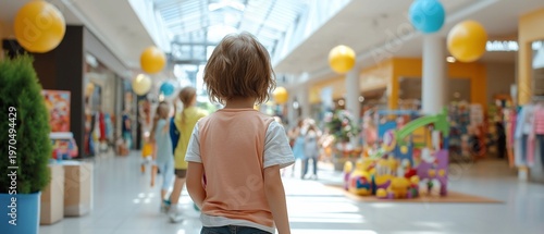 Child walking through shopping mall.