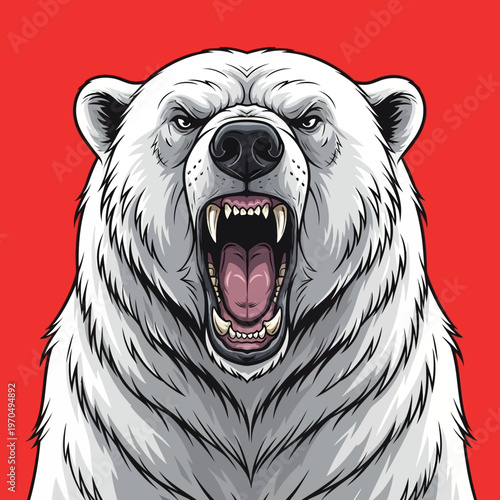 Furious Polar Bear Roaring Fiercely Angry.