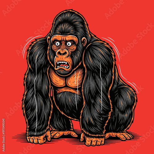 Large Gorilla Standing on All Fours.