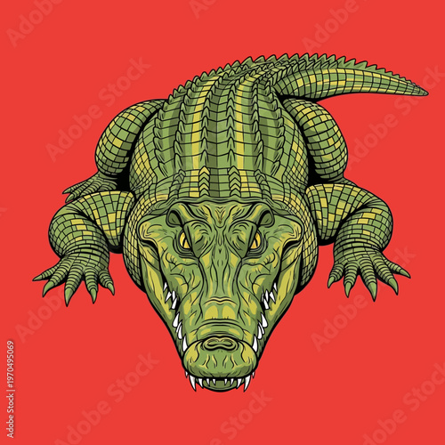 Large Green Crocodile Reptile Closeup Portrait.