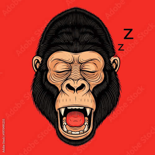 Sleeping cartoon gorilla with open mouth.