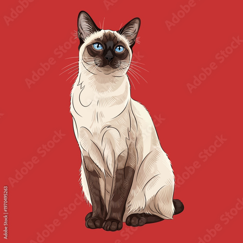 Siamese Cat Sitting on Floor.