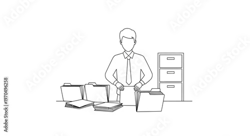 Businessman standing with office supplies.