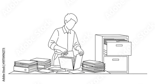 Man shredding documents in office.