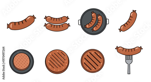 Grilled Sausages and Meat Patties Barbecue.