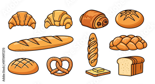 Variety of freshly baked bread types.