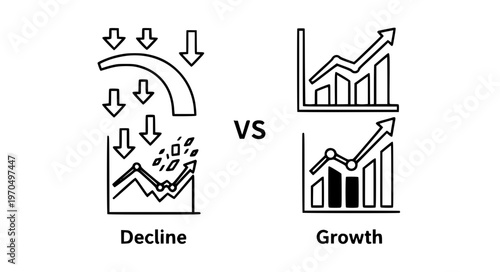 Global Demand Crisis vs Growth Vector with Decline and Upward Trend Comparison Icons