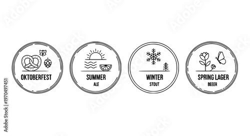 Seasonal Beer Label Vector Set for Oktoberfest Summer Winter and Spring Editions