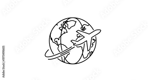 Airplane flying around the globe earth.