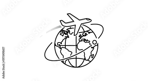 Airplane flying around the globe travels.