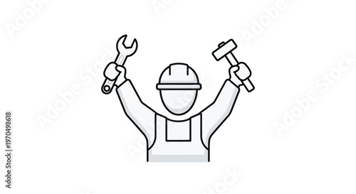 Construction worker with tools up.