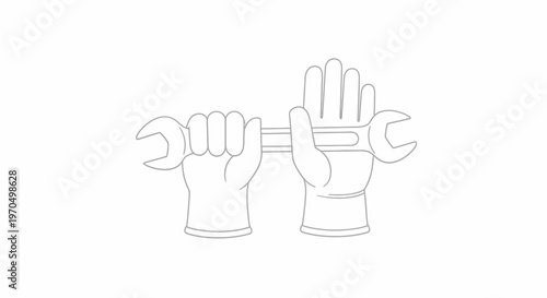 Hands Holding Wrench Tool Equipment.