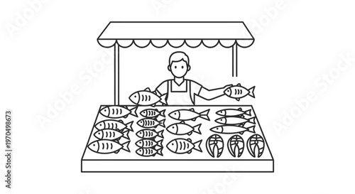 Man selling fresh fish outdoors.