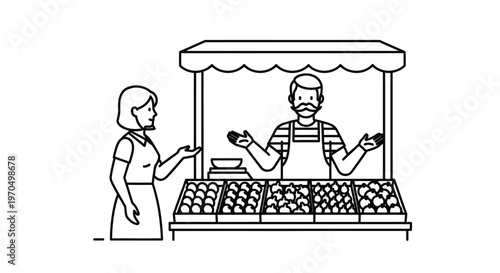 Man selling food to woman.