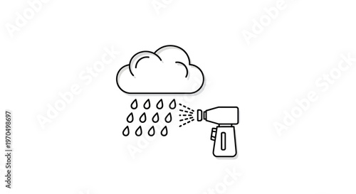 Spray nozzle with raindrops from cloud.
