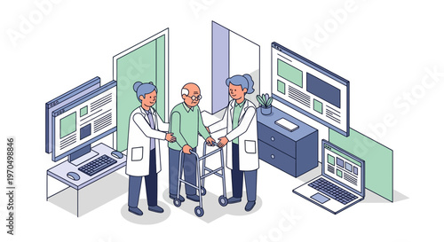 Doctors and patient in hospital.