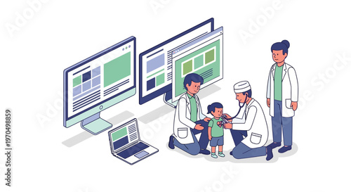 Doctors examining a young male patient.