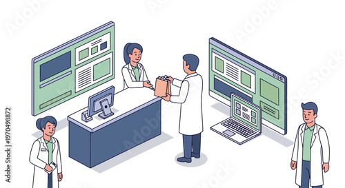 Doctors interacting with medical records.