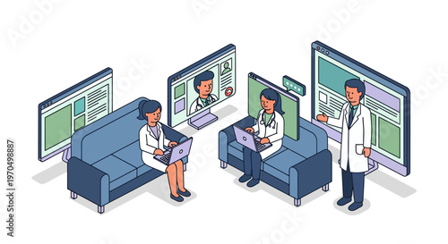 Doctors working with digital medical data.