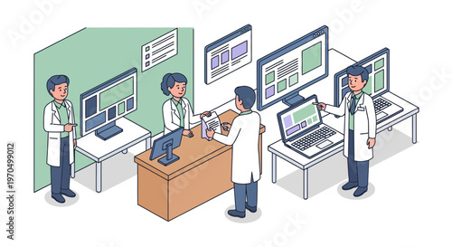 Scientists working at computer stations.