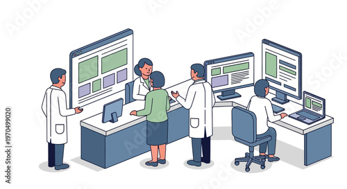 Scientists working at laboratory computers.