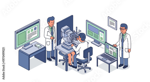 Scientists working at computer workstation.