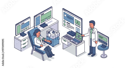 Two men working on computer systems.