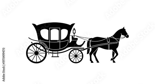 Horse Drawn Carriage Silhouette Icon.