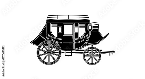 Vintage horse drawn carriage side view.