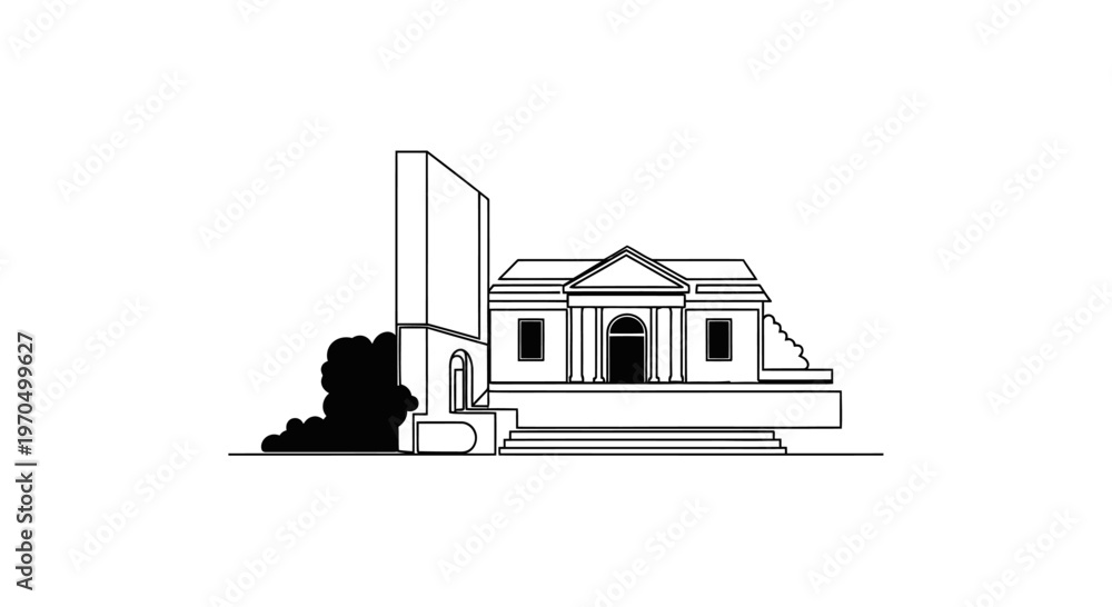 Naklejka premium Large Building With Columns And Steps.