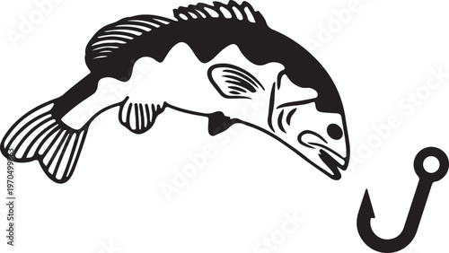 Fish on a hook, symbol of fishing and hunting